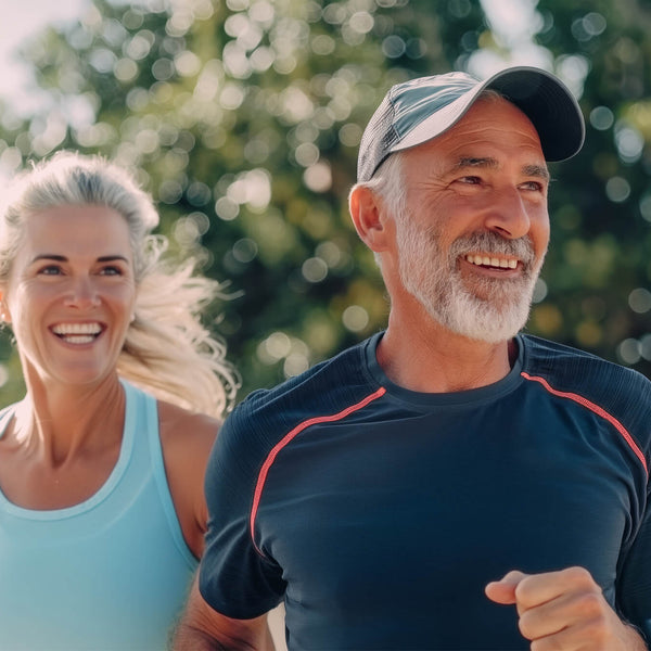 Two adults running